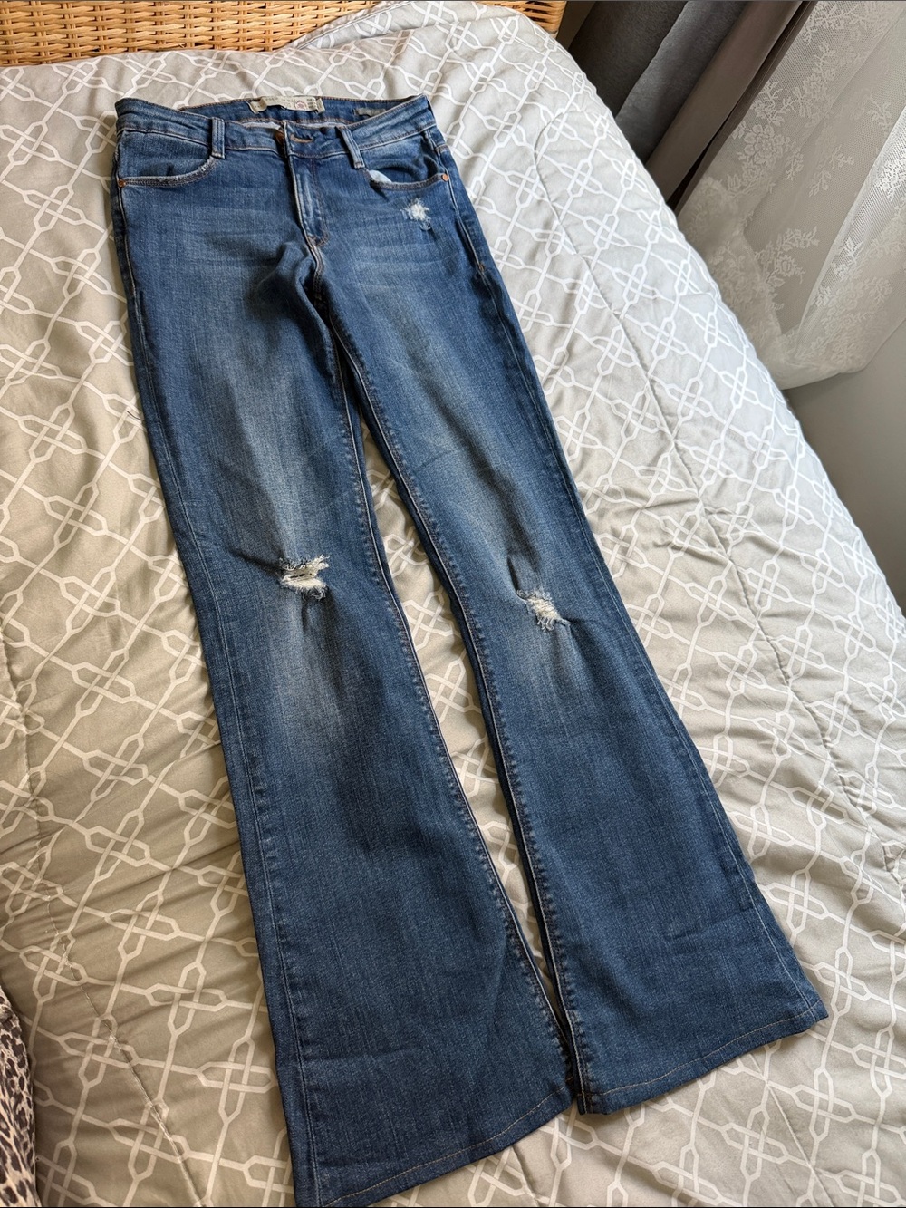 Zara Mid-Blue Distressed Flare Jeans